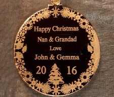 CHRISTMAS TREE DECORATIONS, TO NAN AND GRANDAD PERSONALISED GOLD ACRYLIC DISC