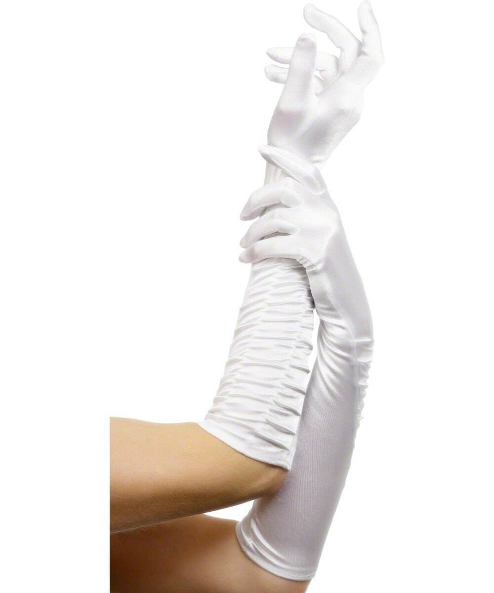 Sexy Smiffy's Temptress White 18-Inch Elbow Length Gathered Satin Evening Gloves