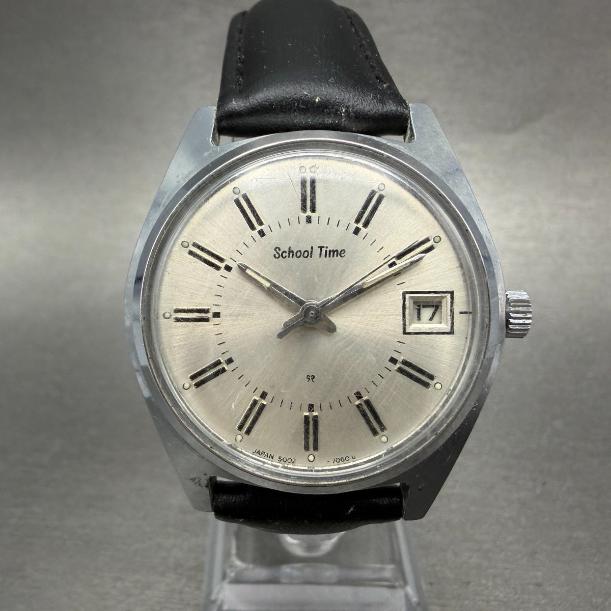 Seiko School Time Watch Men 35mm Silver Dial Steel Date Manual