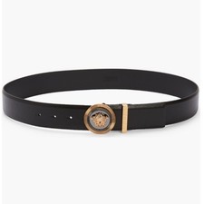 Versace Black Leather Belt With Gold Medusa Biggie Buckle Unisex Size 95/38