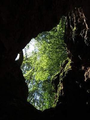 Foto A2 Blick durch das Dach der Drei Bärenhöhle in Forest Fawr Bwlch um 2020