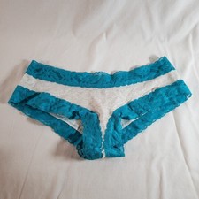 Victoria's Secret PINK Extra Low Rise Cheekster M Gray Teal Blue Lace