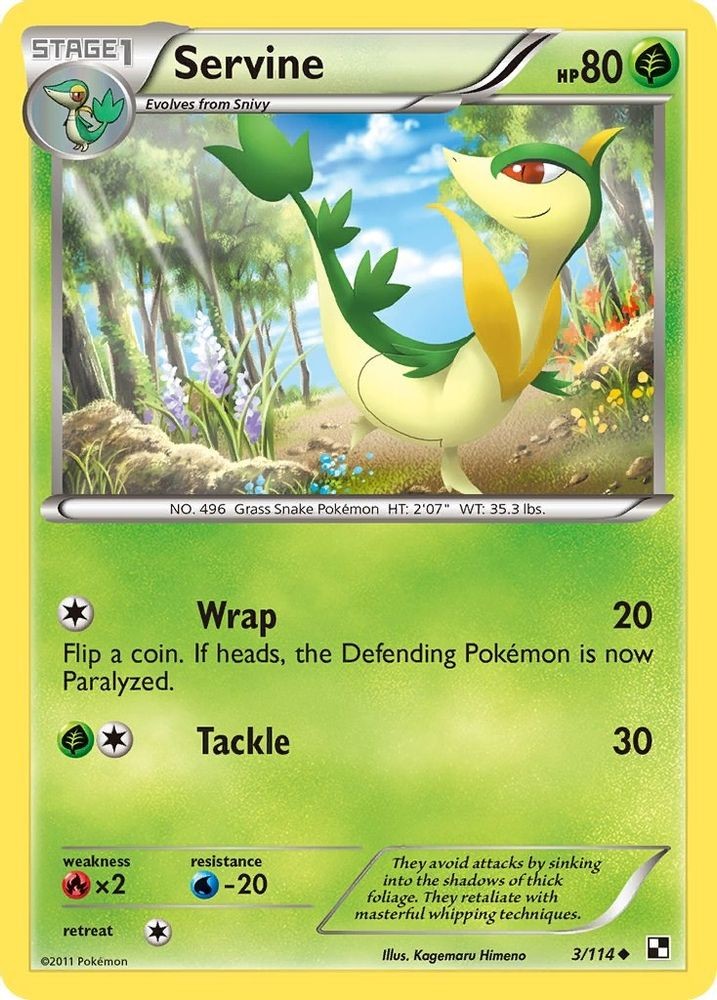 2011 Pokemon: Black and White - Servine (3) (#3/114, Uncommon, Lightly Played)