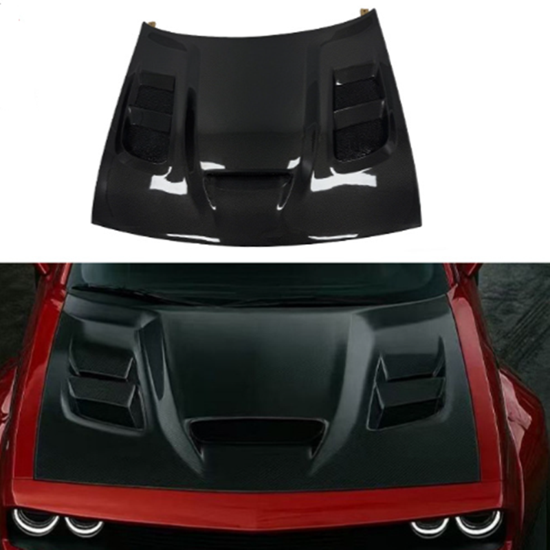 For 2008-2021 22 23 Dodge Challenger Real Carbon Front Hood Bonnet Cover Trims