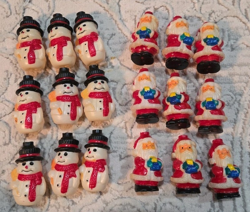 Vintage Christmas Santa Claus & Snowman String Light Covers Plastic 18