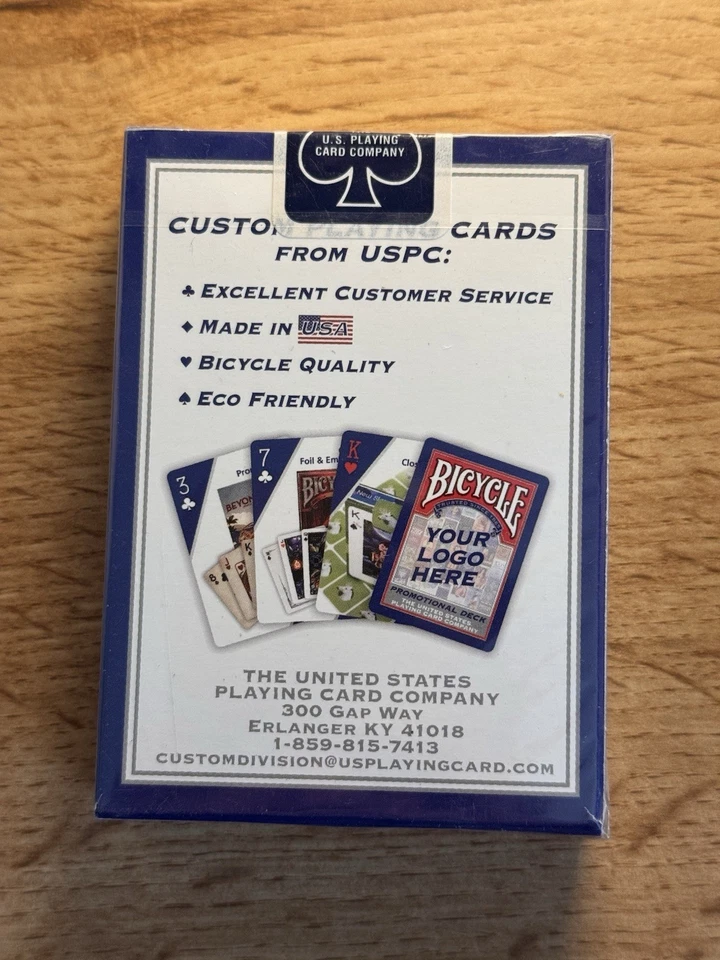 Dos RARAS Bicicleta Tu Logo Aquí Cubierta Promocional USPCC Nuevo Sellado OBF! Foto 3 de 4