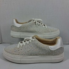 Betsey Johnson SB-BRET White Iridescent Rhinestone Platform Sneakers Women's 11M