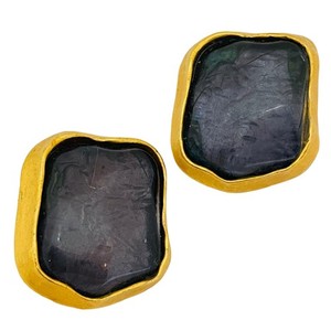 Authentic Vintage gold plated massive glass designer runway clip on earrings