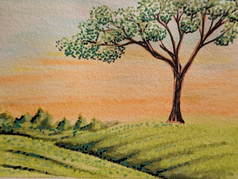 ACEO Original Painting Green Summer Tree Acrylic On Paper 2.5x3.5, by S. Slider