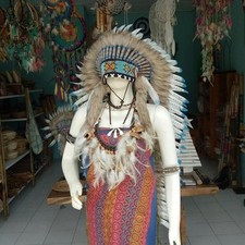 Carnival Party Hat Warbonnet Feather Indian Headdress Nati ve White Blue Large