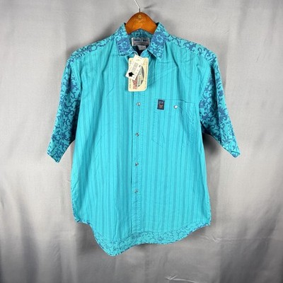 Vintage Bugle Boy Street Legend Button Up Short Sleeve Shirt Medium NWT Two Tone