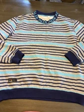 Unisex Aldi Blue Gray Striped Crewneck Sweatshirt Large Nw/oT