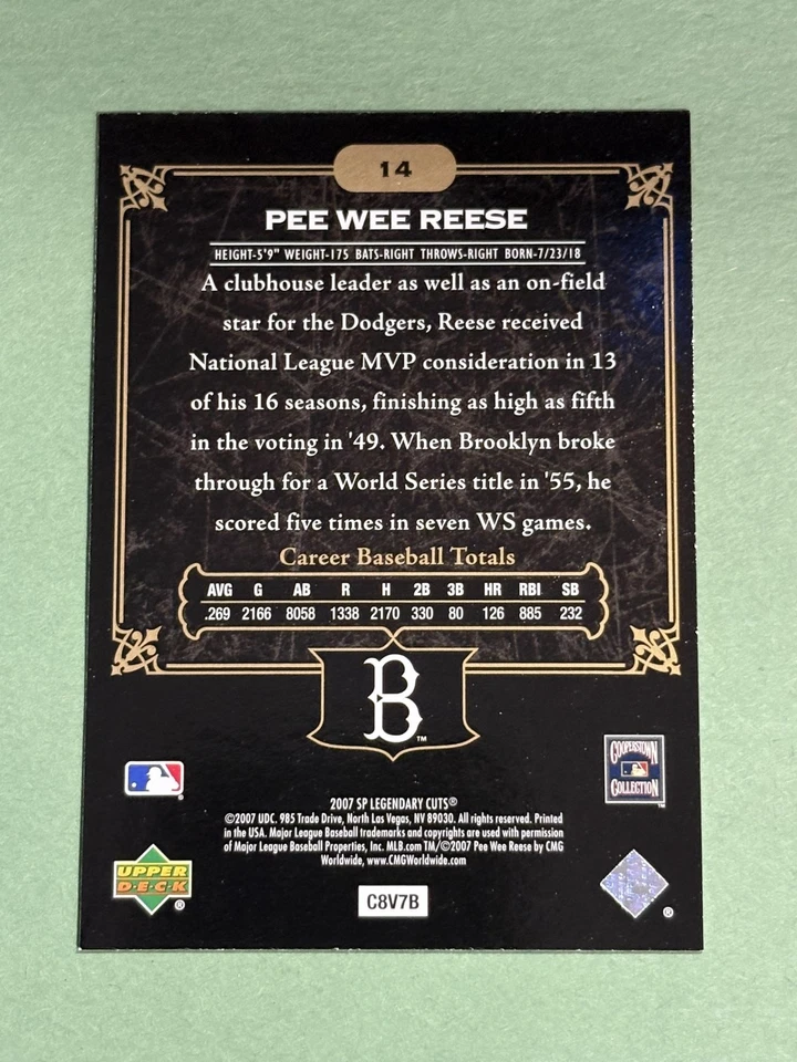 Pee Wee Reese 2007 SP Legendary Cuts Los Angeles Dodgers #14 DD545 - Image 2 of 2