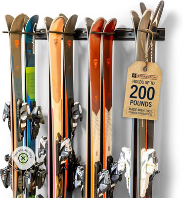 Ski Rack Wall Mount   Heavy-Duty Steel Ski Wall Mount Holds up to 8 Pairs of Ski