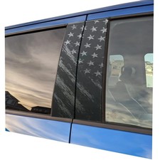 Universal 2PCS Car Pillar American Flag Decal   Distressed Matte Black Vertic...