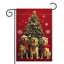 Winter Dog Garden Flag 12x18 Inch Double Sided Snowflake Christmas Tree Yard ...