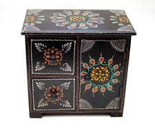Hand Painted Black Wooden Mini Drawer Cupboard Jewellery Box Small Storage