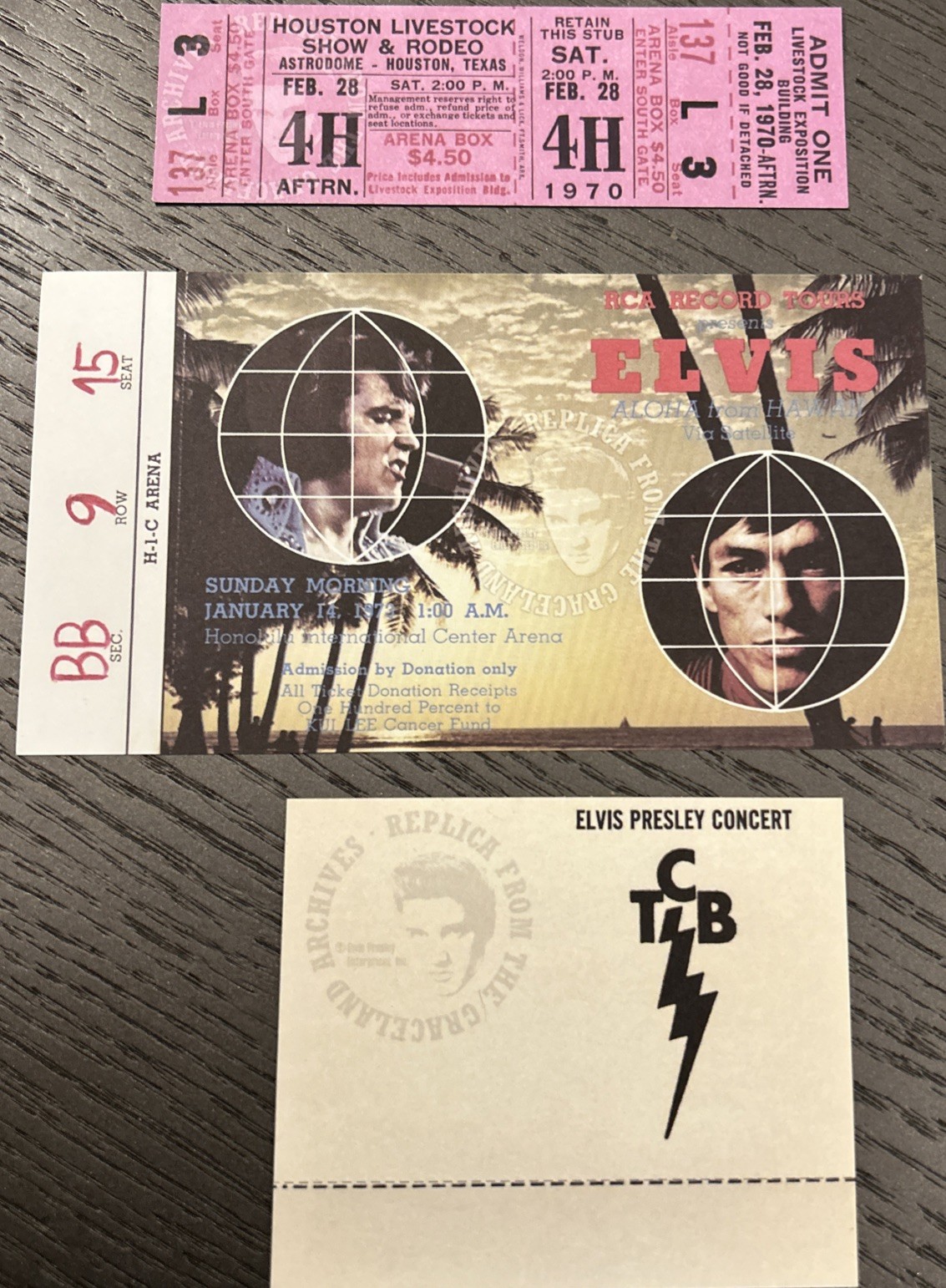 Elvis Presley 3 x Concert Tickets 1968-1974 Unused Mint Condition Reprints Rare