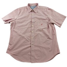 Nautica Shirt Mens XL White Red Gingham Check Classic Short Sleeve Button Down