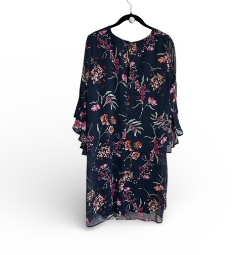 Calvin Klein Dress Size 12 Chiffon Bell Sleeve Black Floral MSRP $119 NWT thumbnail 7