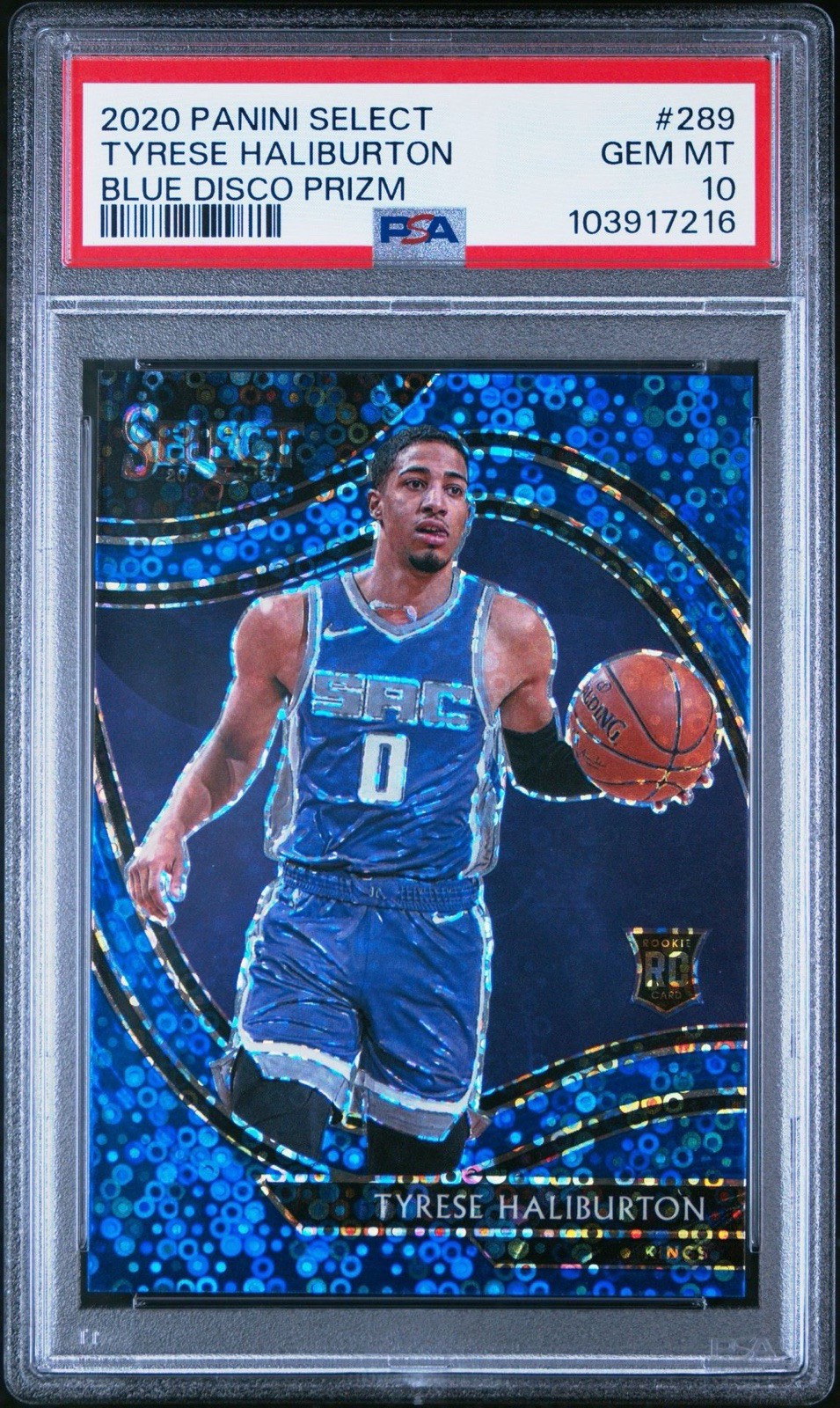 2020-21 Select Tyrese Haliburton Courtside Blue Disco Rookie /25 #289 PSA 10