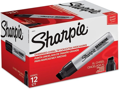 Sharpie Magnum Permanent Markers, Oversized Chisel Tip, Black, 12 Count - Office