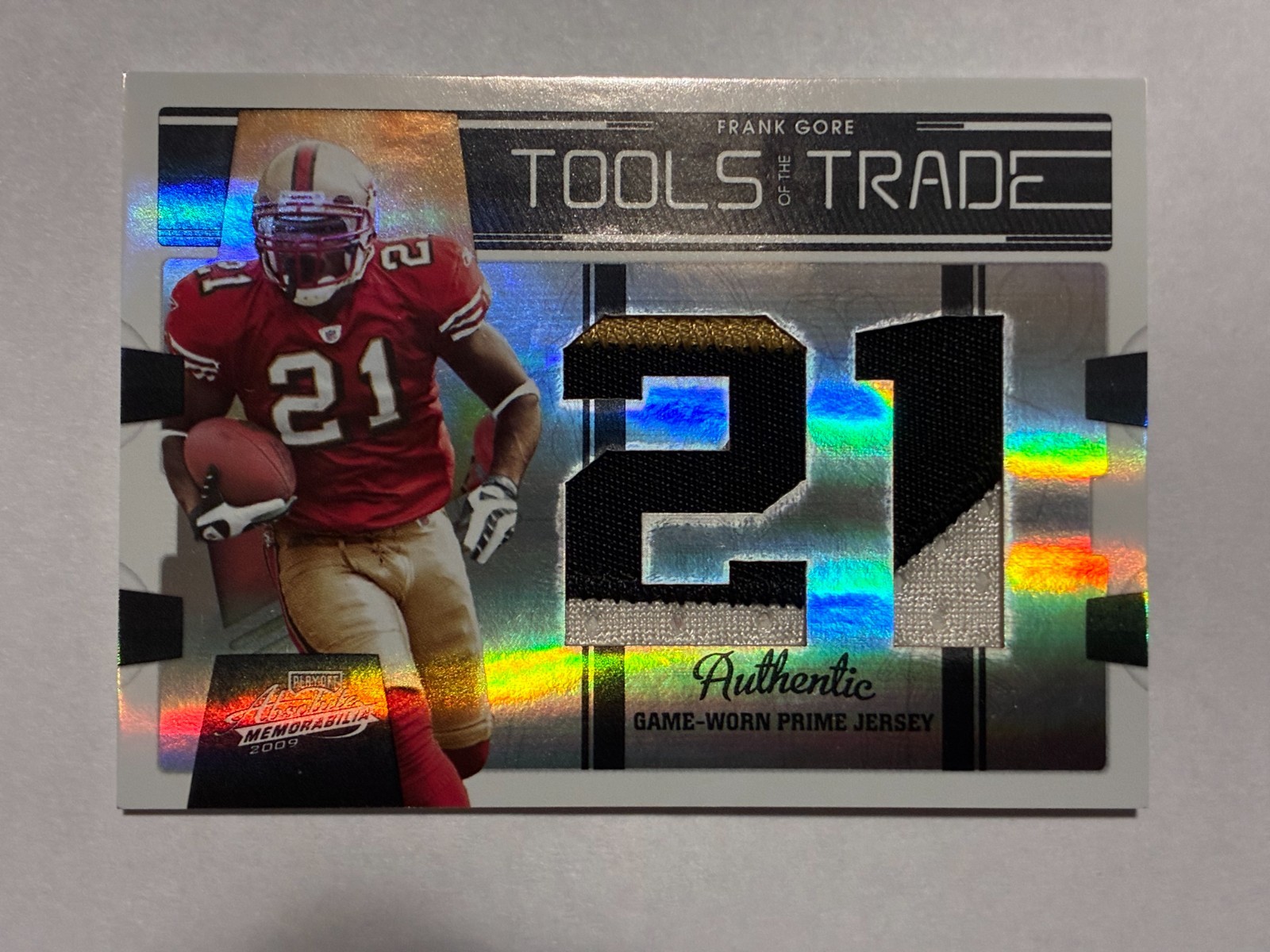 2009 PLAYOFF ABSOLUTE MEMO. TOOLS OF THE TRADE #64 FRANK GORE PRIME PATCH 3/15