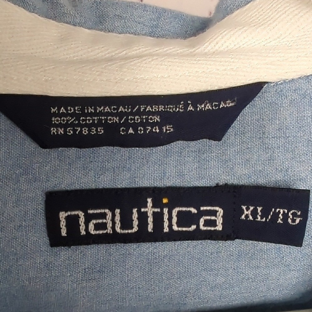 Vintage 90's Y2K Nautica Blue Chambray Button Down Shirt Relaxed Men's XL Tupac image 10