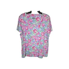 Sleep Sense Womens Pajama Top XL Pink Multicolor Floral Round Neck Short Sleeve