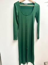 Stradivarius Emerald Green Long Dress Euro XS UK 6-8 Scoop Neck, Fitted