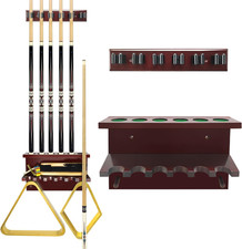 Hardwood Billiards Pool Cue Rack - Wall Mount Holder for 6 Cues, Sticks Storage
