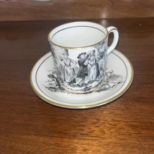 Antique Rare Coffee Cup Set English Porcelain Royal Chelsea H. Fennell Pastoral