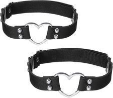 2 PCS Heart Garter Adjustable Goth Garter Belts Black Garters for Thigh PU Leath