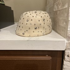 Vintage Adolfo II 100% Halston Wool Cream Studded And Rhinestone Pill Hat