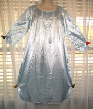KATHRYN SZ M BLUE GLOSS SATIN VICTORIAN NIGHTGOWN EMBELLISHED GOWN COTON LINING 