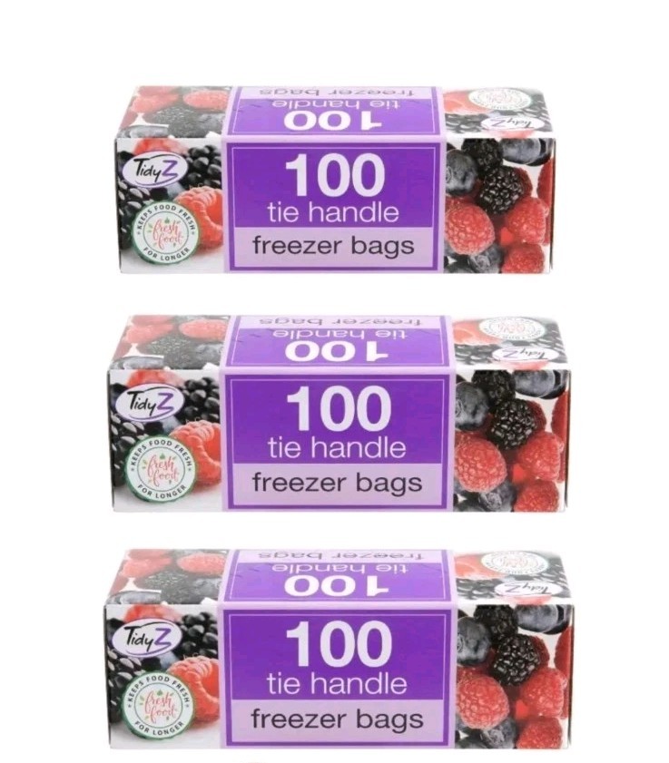 Tidyz Freezer Food Storage Bags With Tie Handle  100 Bags X 3 Total 300 bags