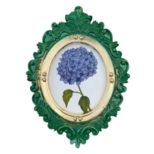 Vintage style oval framed mini Blue hydrangeas, floral wall art by artist, me!