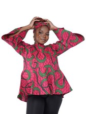 African Print Cotton Top with Umbrella Sleeves  Matching Headwrap  M to 5XL
