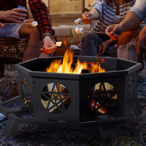 Wood Burning Fire Pit Outdoor Heater Backyard Patio Deck Stove Fireplace Bowl - Picture 4 of 8