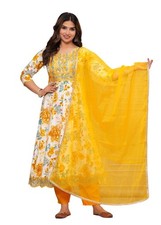 Women's Floral Print Rayon Anarkali Embroidered Kurta with Palazzo and Dupatta