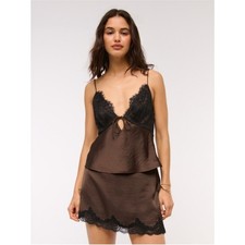 Abercrombie Fitch Bella Tie-Front Cami Brown Black Lace size XS NEW NWT