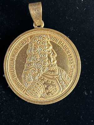Elegant Miriam Haskell Gold Gilt Ludwig Wilhelm Coin Pendant