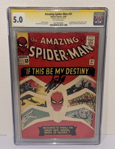 Amazing Spider-Man #31 CGC 5.0 SS Signed Stan Lee KEY 1st Appearance Gwen Stacey