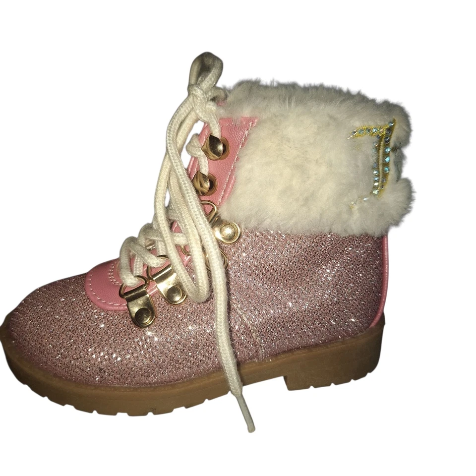 JUICY COUTURE Girl's Toddler Size 6 Furry Boots Pink Sparkle - Image 2 of 4
