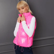 G/Fore Quilted Polished Puffer Vest Size M L $475 Wool Lined Knockout Pink NEW