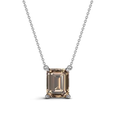 Smaragdform Rauchquarz Solitär Halskette 2 1/4 ctw 14K Gold JP:289979