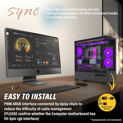 G7 Pre-Installed 5 × 120Mm PWM ARGB Fan, ATX Mid Tower PC Case, Computer Case wi - Afbeelding 9 van 12