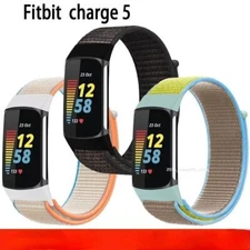 US For Fitbit Charge 5 Band Woven Nylon Hook & Loop Watch Band Sport Wrist Strap