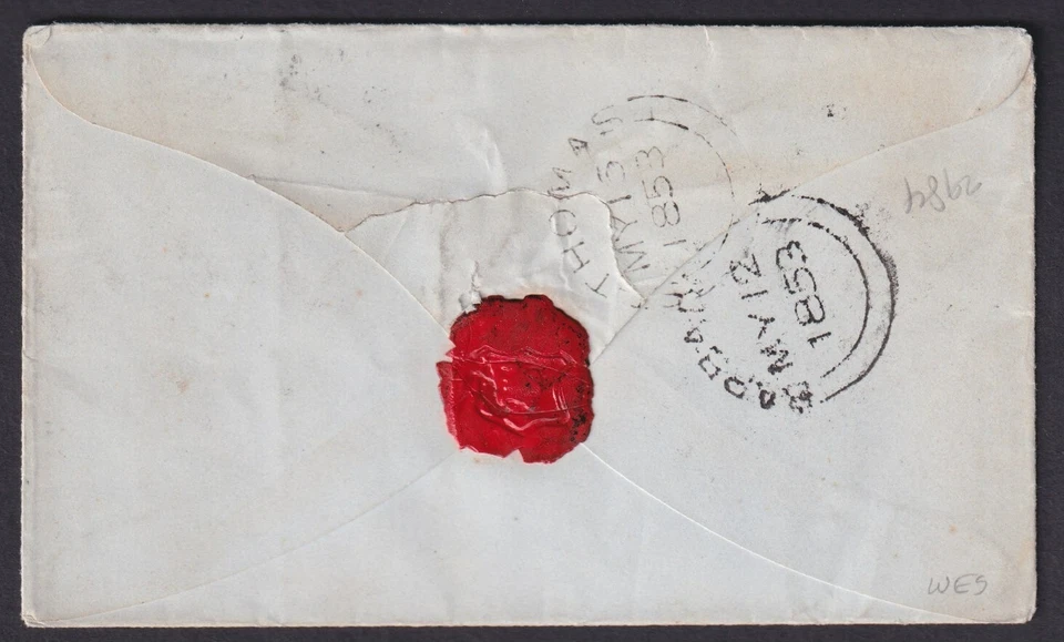 BARBADOS: (19364) ABADÍA DE SAN NICHOLAS/coronado Circ. Cancel/Via St.Thom cubierta 1853 Foto 2 de 4