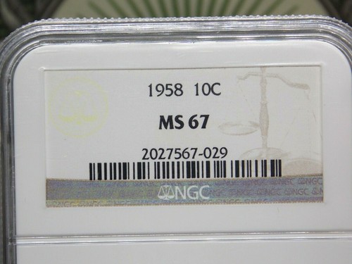 1958 "P" Roosevelt Silver Dime 10c NGC MS67 #029 East Coast Coin & Collectables - Picture 4 of 6